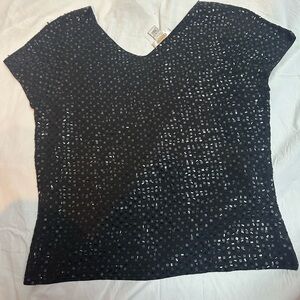 Vintage Talbots Black Sequin Short Sleeve Top Hand Knit!